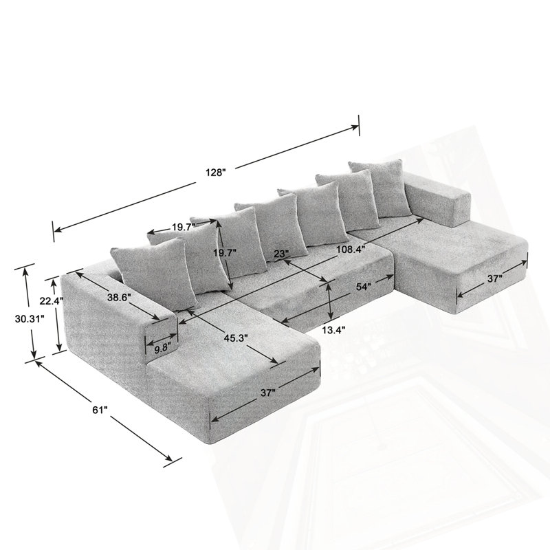 Ensemble de canapé modulaire en U Chenille, Bleu