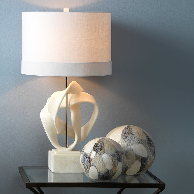 White Polyresin Table Lamp with Linen Shade