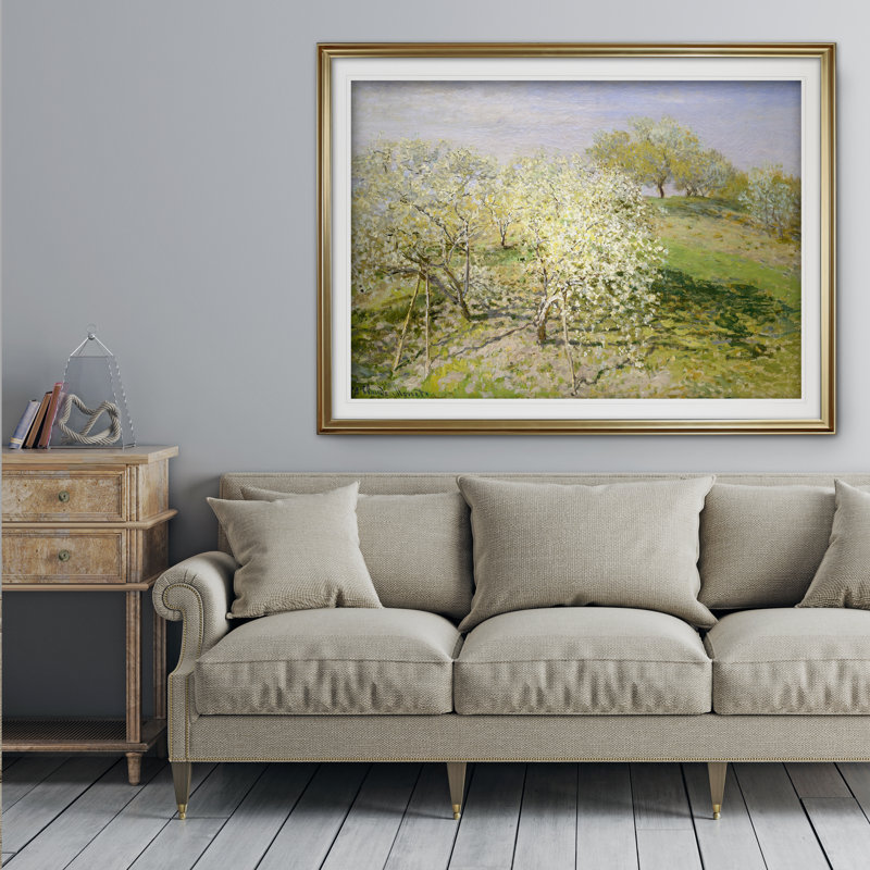 «Apple Trees», reproduction de photo, Cadre doré, H 27 po x l 39 po x P 2 po, Pas de tapis