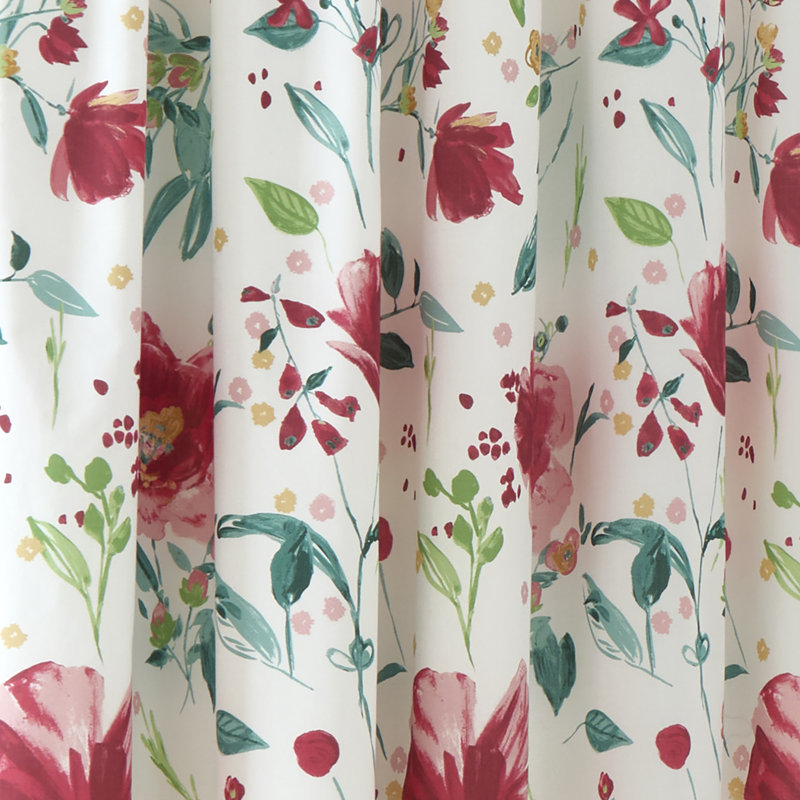 Abstract Poppy Cotton Blend Semi-Sheer Curtain Panel Pair