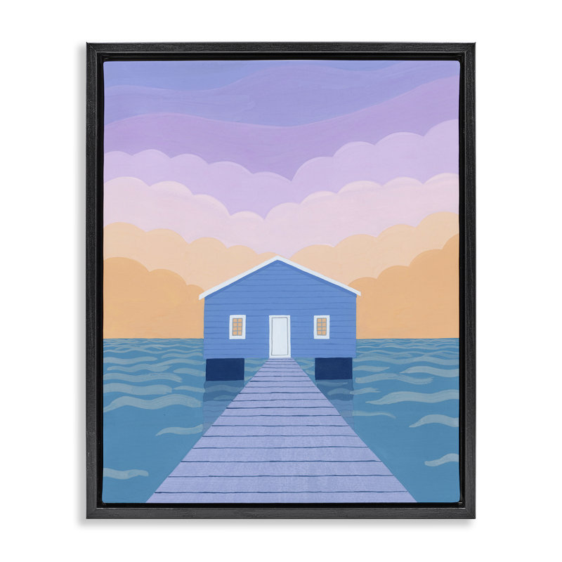 Cadre flottant bleu Sunrise Shed, par Courtney Haley, Cadre flottant noir de jais, H 21 po x l 17 po