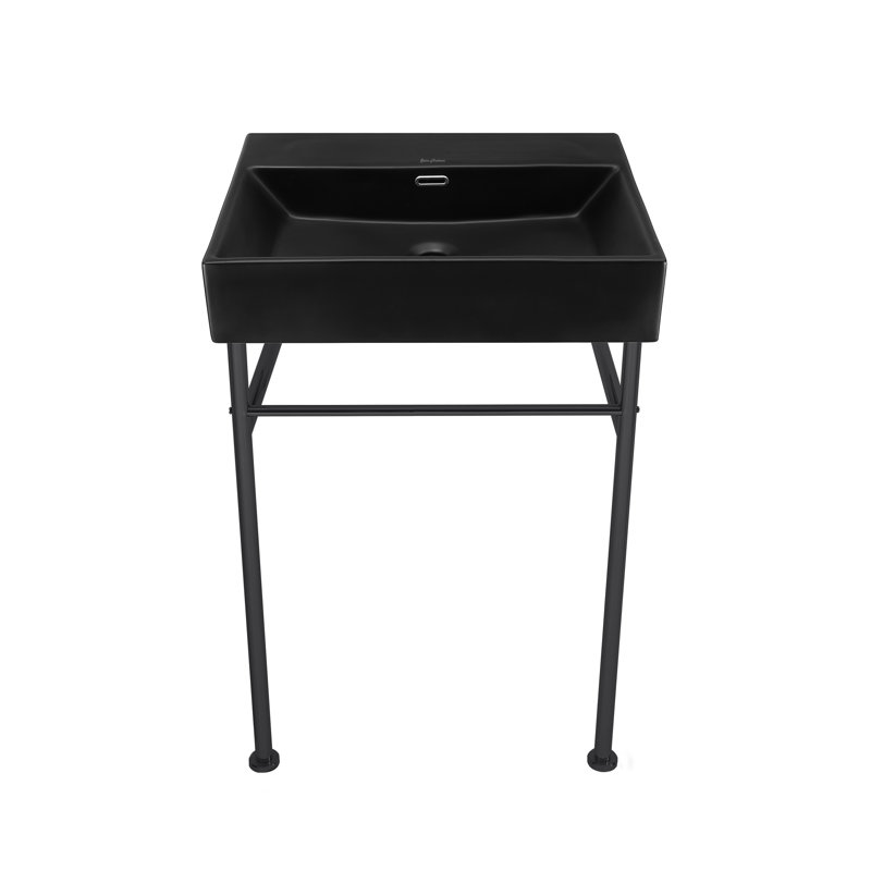 Claire 24" Rectangle Zero Hole Console Sink With Legs, Matte Black