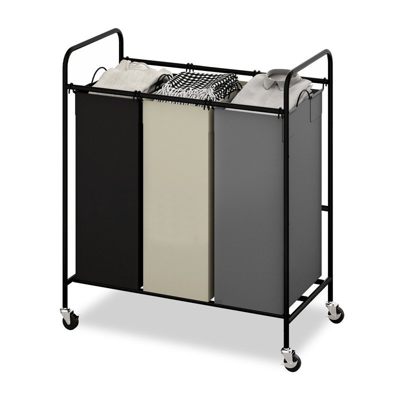 3-Bag Laundry Sorter Cart, 60LBS Rolling Laundry Hamper with Lockable Wheels