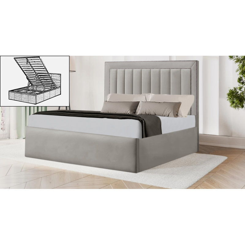 Azarae Upholstered Ottoman Storage Bed, Silver, Double (4'6)