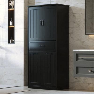 Armoire de rangement pour salle de bain avec deux paniers à linge, armoire de rangement avec portes et tiroir pour la maison