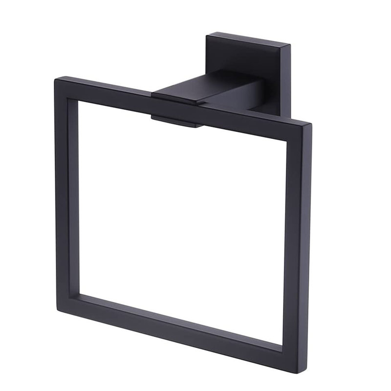 Anneau à serviettes carré en acier inoxydable noir mat moderne, porte-serviettes de salle de bain mural pour la salle de bain et la cuisine, quincaillerie antirouille