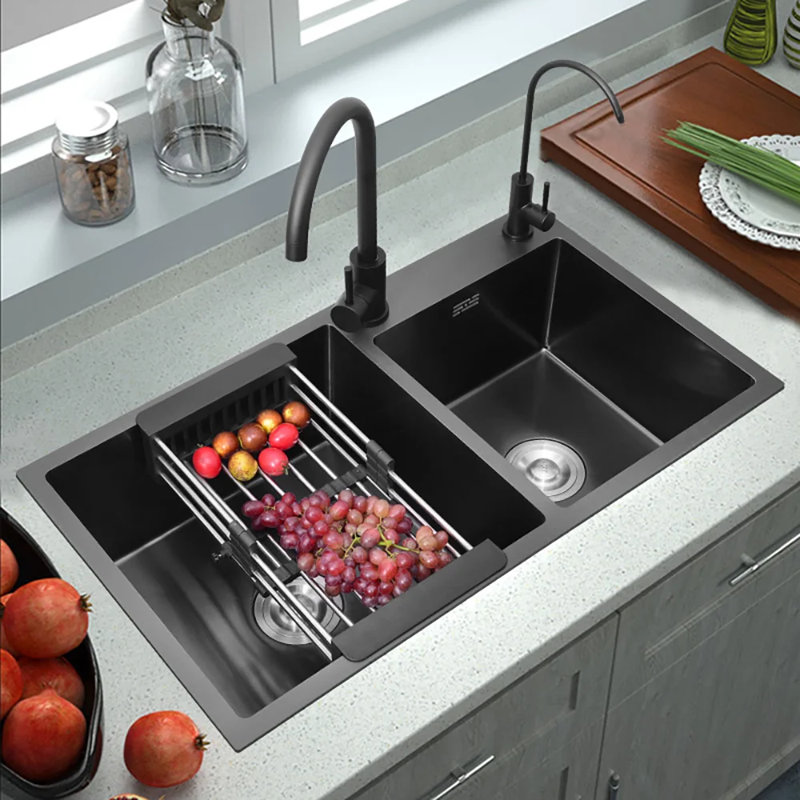 Évier de cuisine 18,72 W avec 2 trous de robinet Homary
