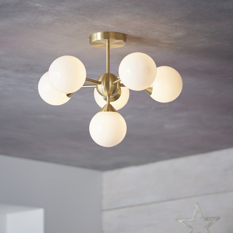 Jaxon Semi Flush Mount, Satin brass/gloss white glass