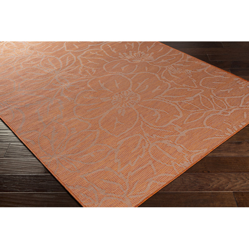 Tapis orange à motif floral Brimberry, Tapis de couloir 2 pi 7 po x 7 pi 3 po