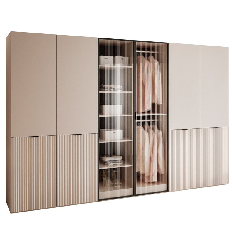 Manufactured Wood Wardrobe, Sandy Beige/Fluted Glass