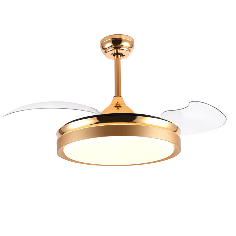 Ventilateur de plafond rétractable avec moteur à DEL 42 po Maryann, Or français avec pales blanches