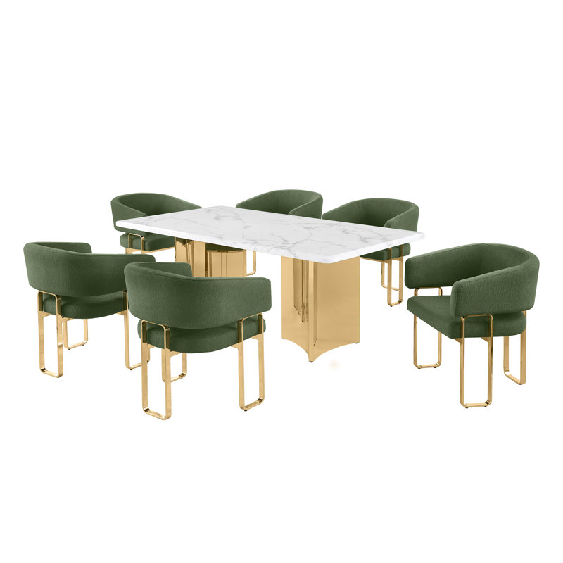 Ensemble de salle à manger Grand White, 72 po L x 40 po l (7 pièces), Vert, Doré