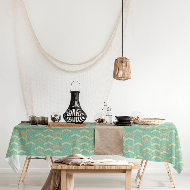 Stephenie Lined Chevrons Tablecloth, Green/Orange/Yellow
