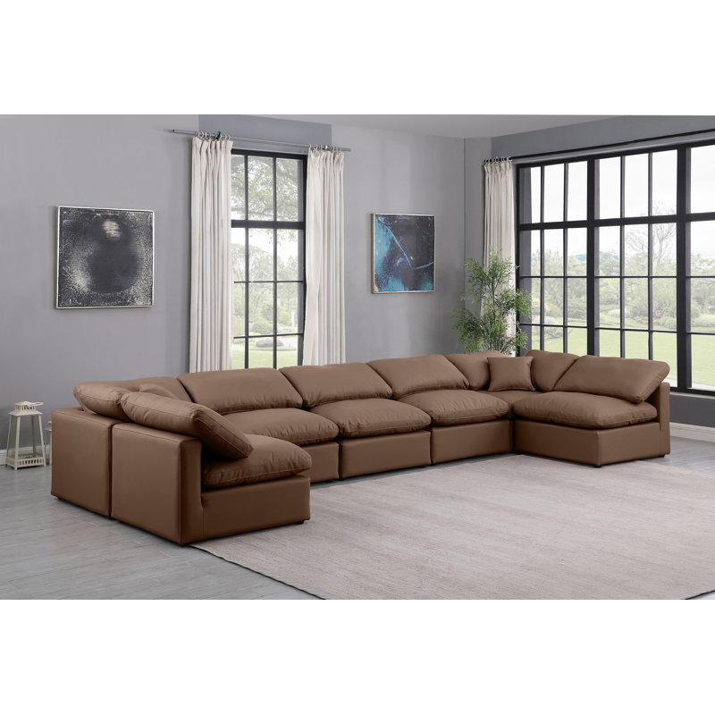 Canapé modulaire en similicuir 7 pièces Itala, Cuir brun végétalien