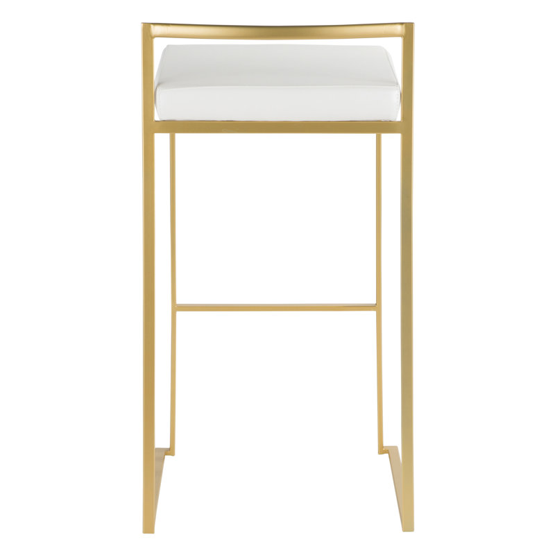 Ensemble de 2 tabourets de bar dorés avec revêtement en similicuir blanc | Idée de cadeau, White Seat/ Gold Frame, 2
