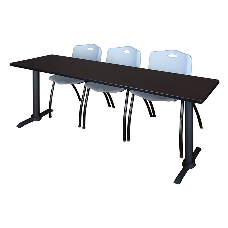 Table de formation Neyland Cain T-Base et 3 chaises empilables, Noir, Gris