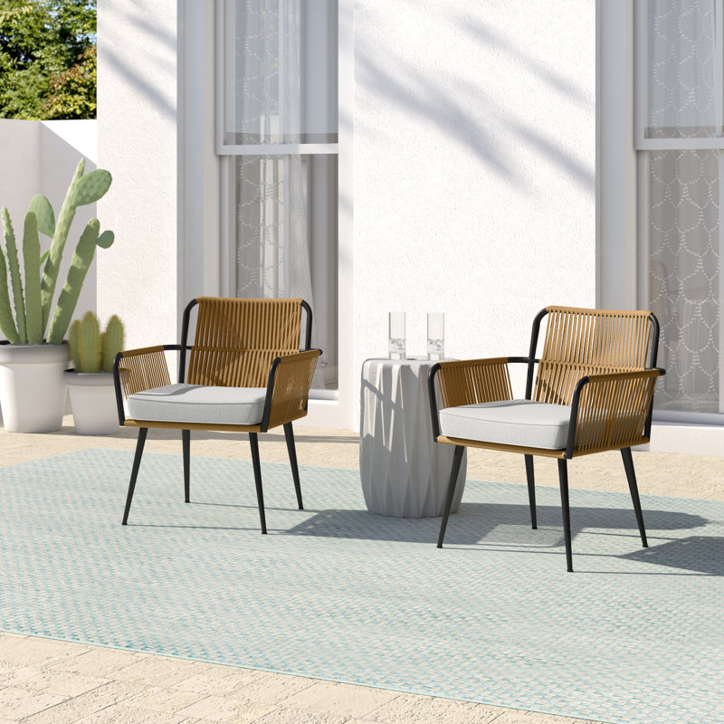 Alburgh All-Weather Outdoor 32"H Rope Chairs with Light Gray Cushion, Set of Two
