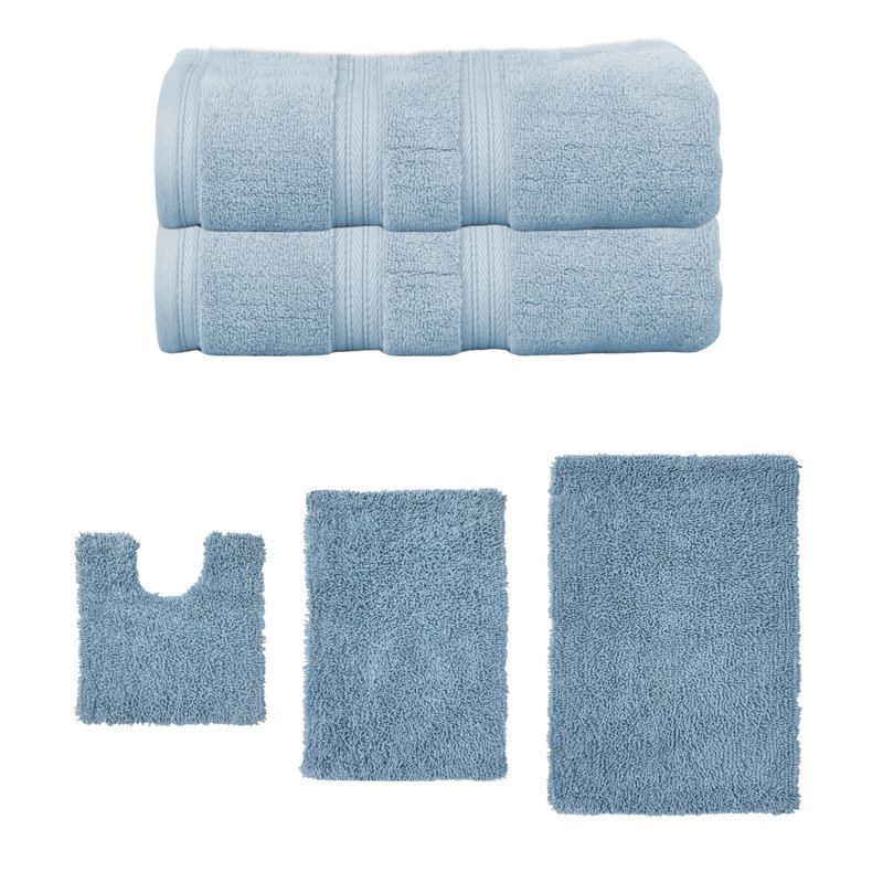 Ensemble de serviettes de bain 2 pièces et de tapis de bain 3 pièces Bruno Collection 100% coton doux (ensemble de 5), Bleu