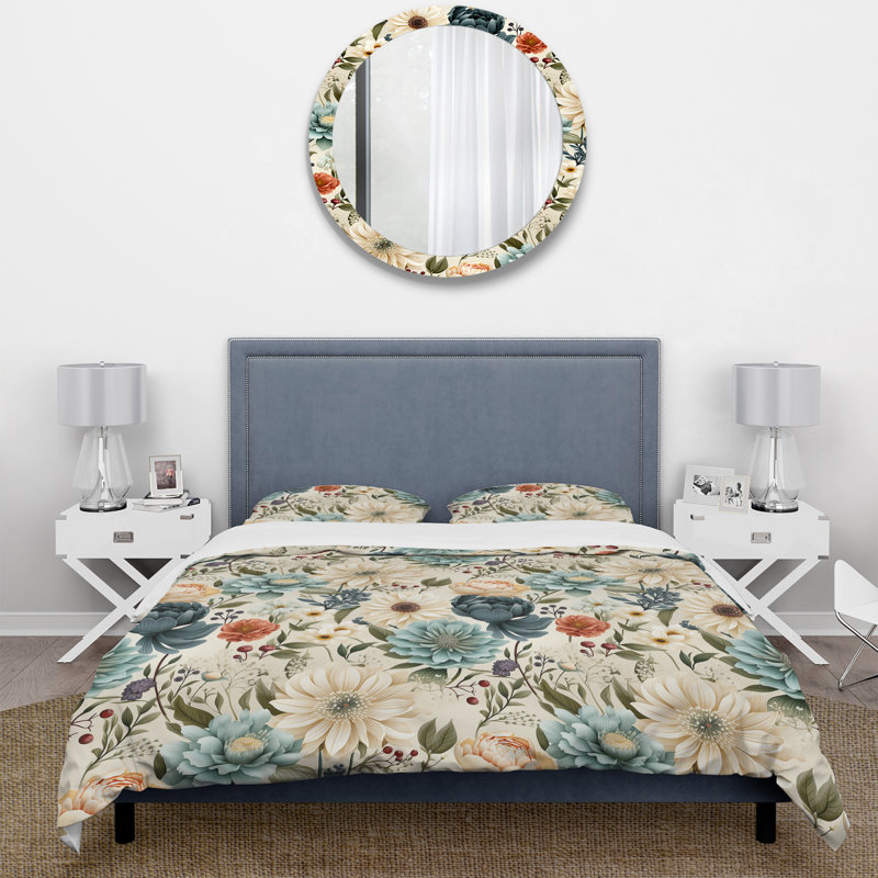 Enchanted Garden Botanical Motif II - Ensemble de housse de couette floral - Polyester microfibre