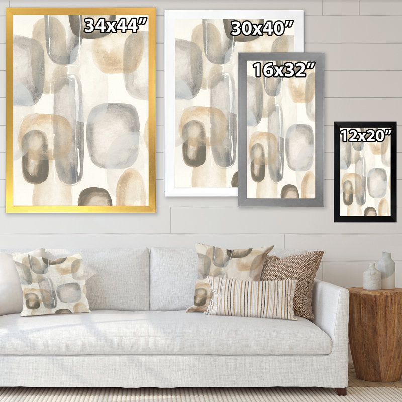 " Neutral Oval Gray Stones I ", White Framed, 20" H x 12" W x 1" D