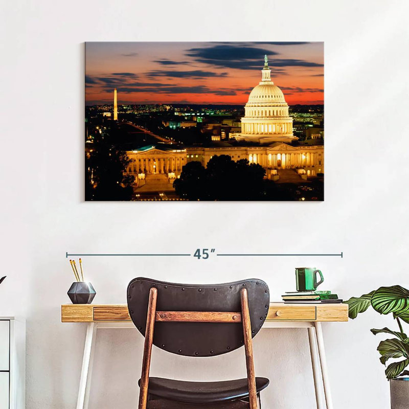 Vue de Sirci d'une ville éclairée au crépuscule - Washington DC, H 26 po x l 39 po