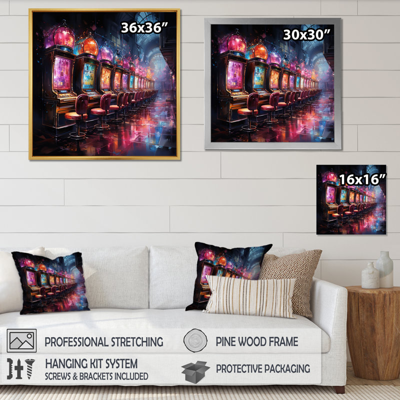 Machines à sous Casino Royale II sur toile, H 36 po x l 36 po x P 1,5 po, Cadre flottant doré