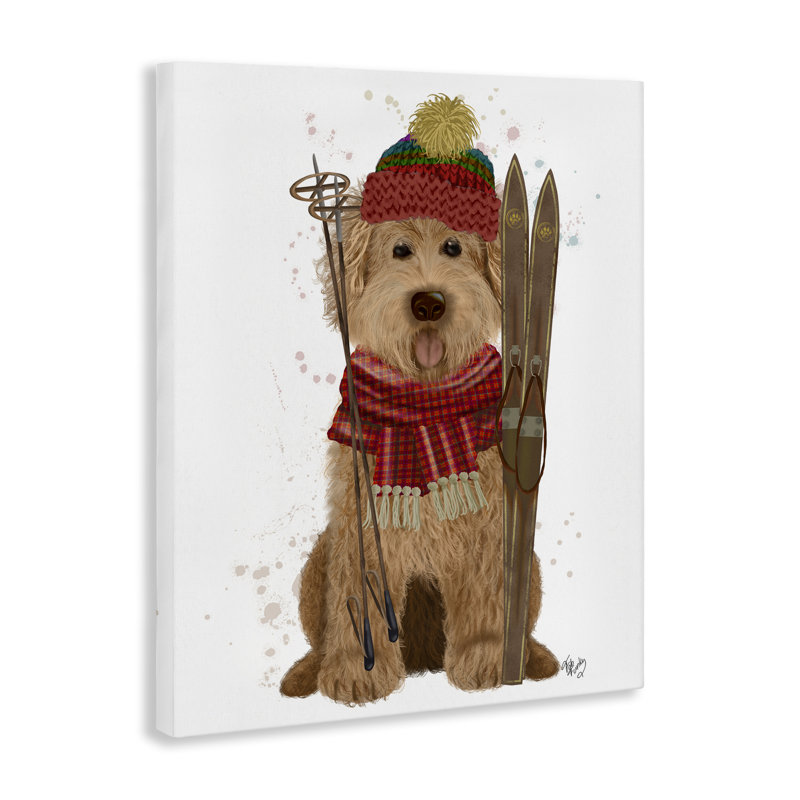 «Dog with Winter Skis» par Fab Funky, H 20 po x l 16 po