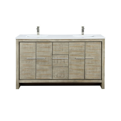60 po X P 20 po Ensemble de meuble-lavabo double D avec plateau en marbre de culture et robinet en nickel brossé