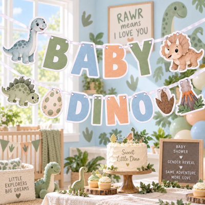 Bannière de fête de naissance Baby Dino, guirlande de dinosaure en carton, genre