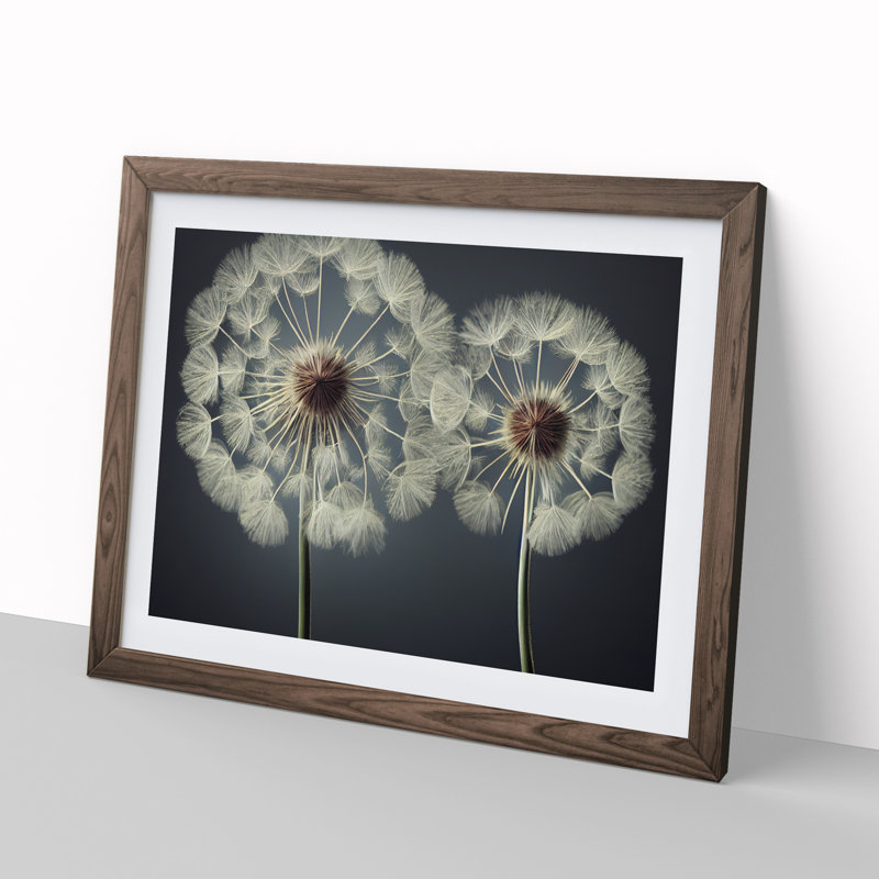 Creative Dandelion Flowers - Framed Print, 34cm H x 46cm W x 2cm D, Walnut