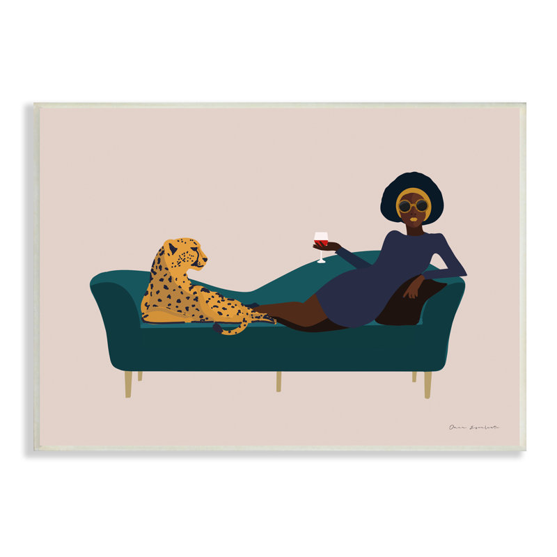 Art moderne sur plaque de verre à vin féminin avec guépard, art moderne par Omar Escalante, H 13 po x l 19 po x P 0,5 po