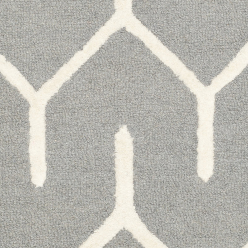 Gray and Ivory Hand-Tufted Wool Geometric 6' x 6' Rug