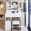 Coiffeuse de style américain 29,2 po avec tiroir gauche, miroir coulissant droit, rangement grande capacité et tabouret rembourré, idéale pour les petits espaces de salle de bain 50,4 po