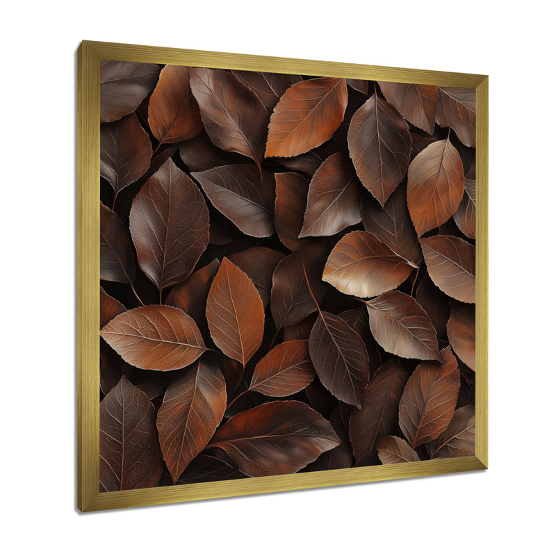 «Brown Sable Leaves II» - feuilles, art mural, H 16 po x l 16 po, Reproduction encadrée d'une seule photo, Doré