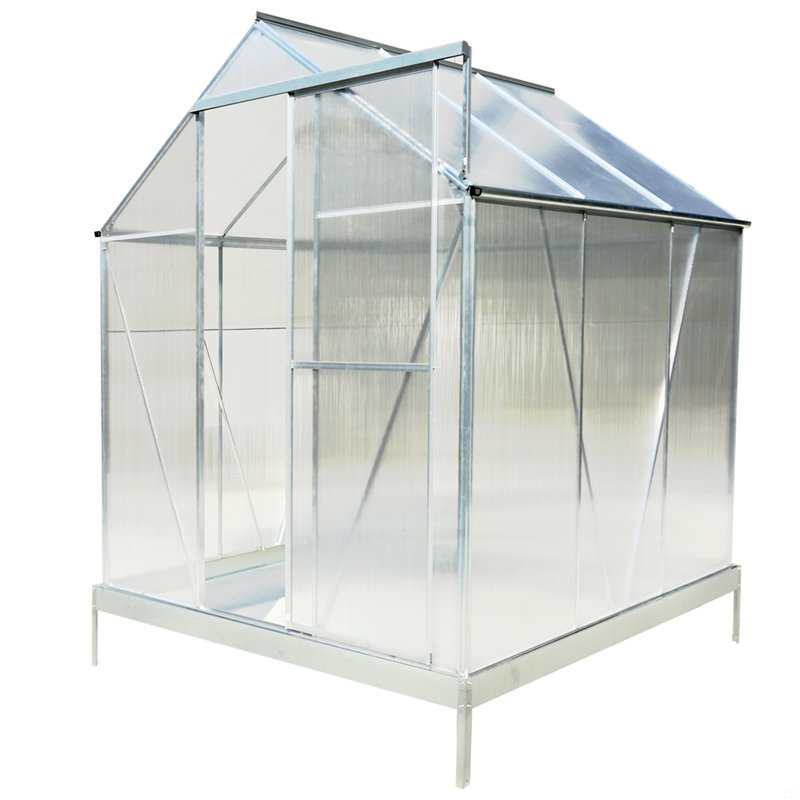 Polycarbonate Greenhouse, Heavy Duty Outdoor Aluminum Walk-In Green House Kit With Rain Gutter, Vent And Door