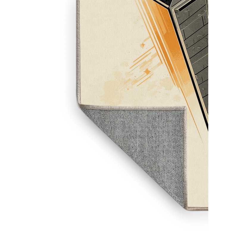 Machine Washable Potts Interstellar Colony Ship Modern Geometric Rug in Beige – Beige Binding, 2x5
