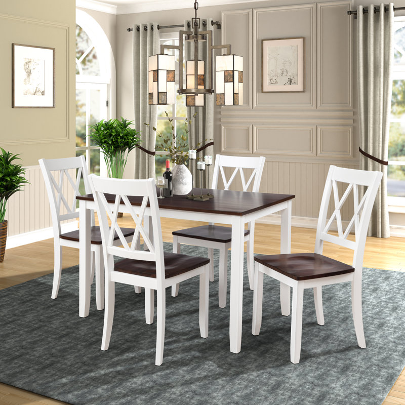 Ensemble de table de salle à manger 5 pièces, table de cuisine et 4 chaises pour la salle à manger, Blanc