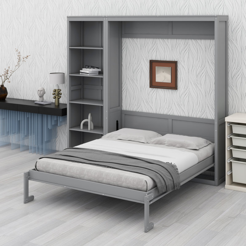 Lit escamotable mural avec tablettes Murphy, Gris