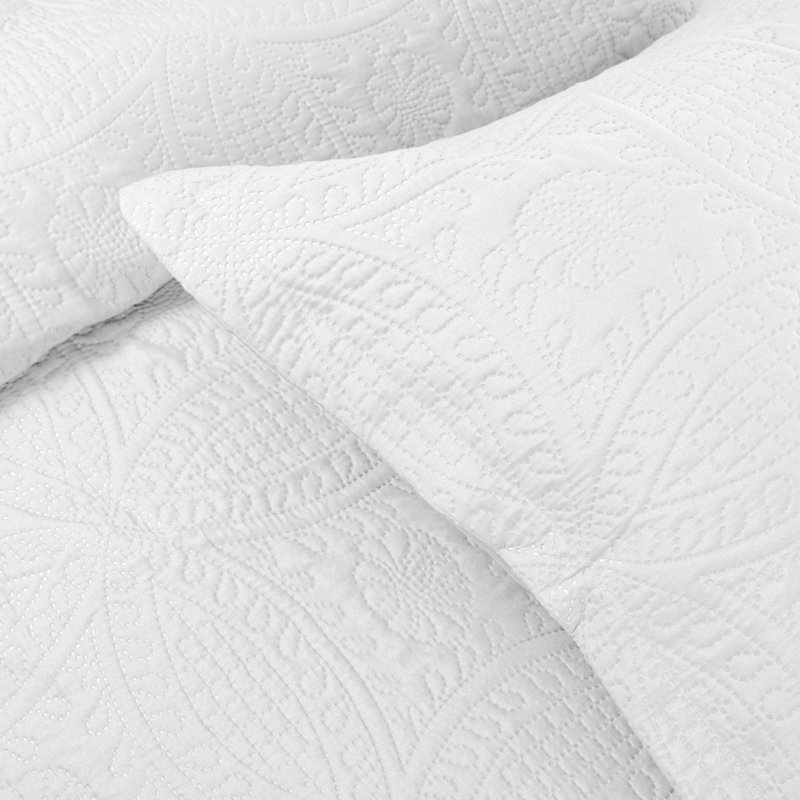 Ensemble de courtepointe réversible Summer, Couvre-lit de très grande taille et 2 taies déco, Blanc