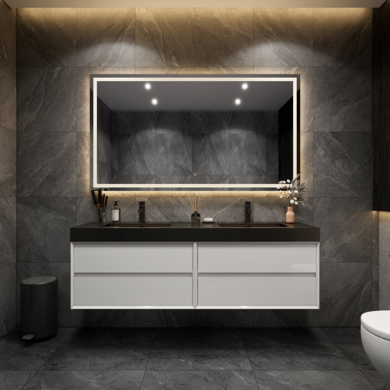 Ensemble de meuble-lavabo double mural 71 po Golitz, Blanc brillant