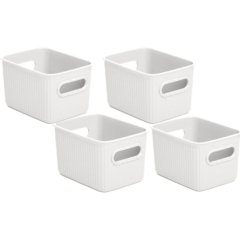 Ensemble de paniers en plastique nervuré, 4, Blanc