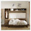 Lit escamotable double avec garde-robe, tiroirs et tablettes ouvertes