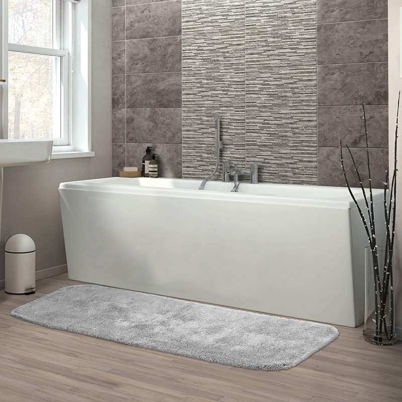 Billy-Dean Nylon Bath Rug with Non-Slip Backing, 22" W x 60" L, Platinum Gray