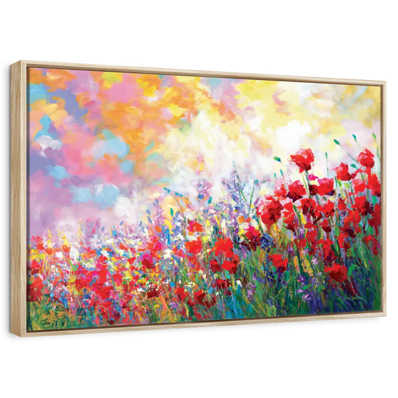 Fleurs de printemps colorées, Cadre flottant en bois naturel, 46 po x 31 po