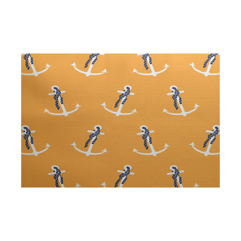 Jaune/blanc/tapis décoratif bleu Mehaffey, Rectangle de 3 pi x 5 pi