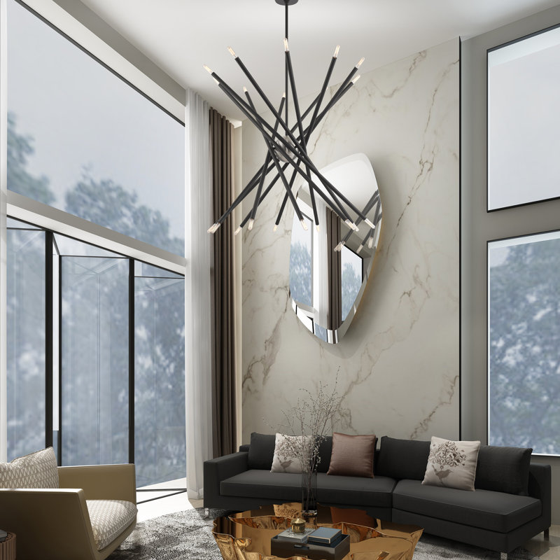 Runo Sputnik Modern Linear Chandelier, Scandinavian Gray