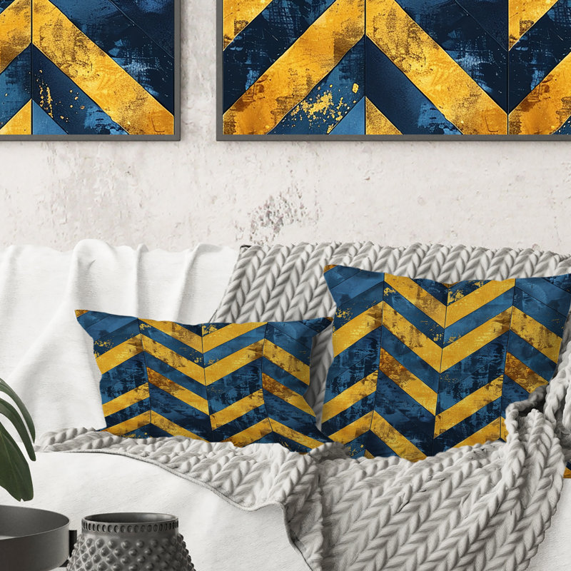 Imprimé à chevrons bleu et bleu II - Coussin moderne, H 18 po x l 18 po