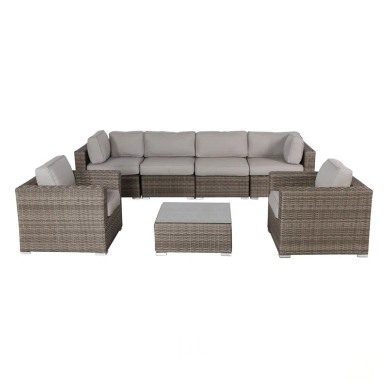 Ensemble de canapé de patio à 6 places en osier avec table basse LSI