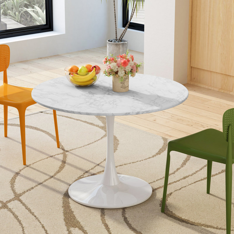 Table de conférence ronde Chloey Table Table de salle à manger Mid-Century, Blanc, Blanc, L 42 po x L 42 po