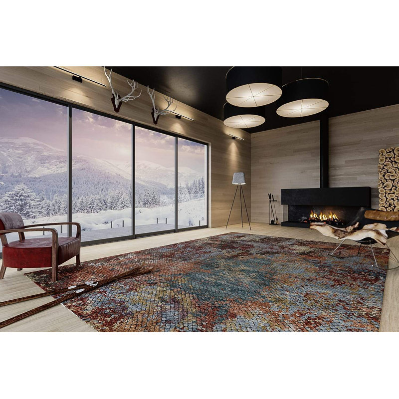 Foundry Abstract Area Rug in Blue/Red/Brown, Rectangle 12' x 16'